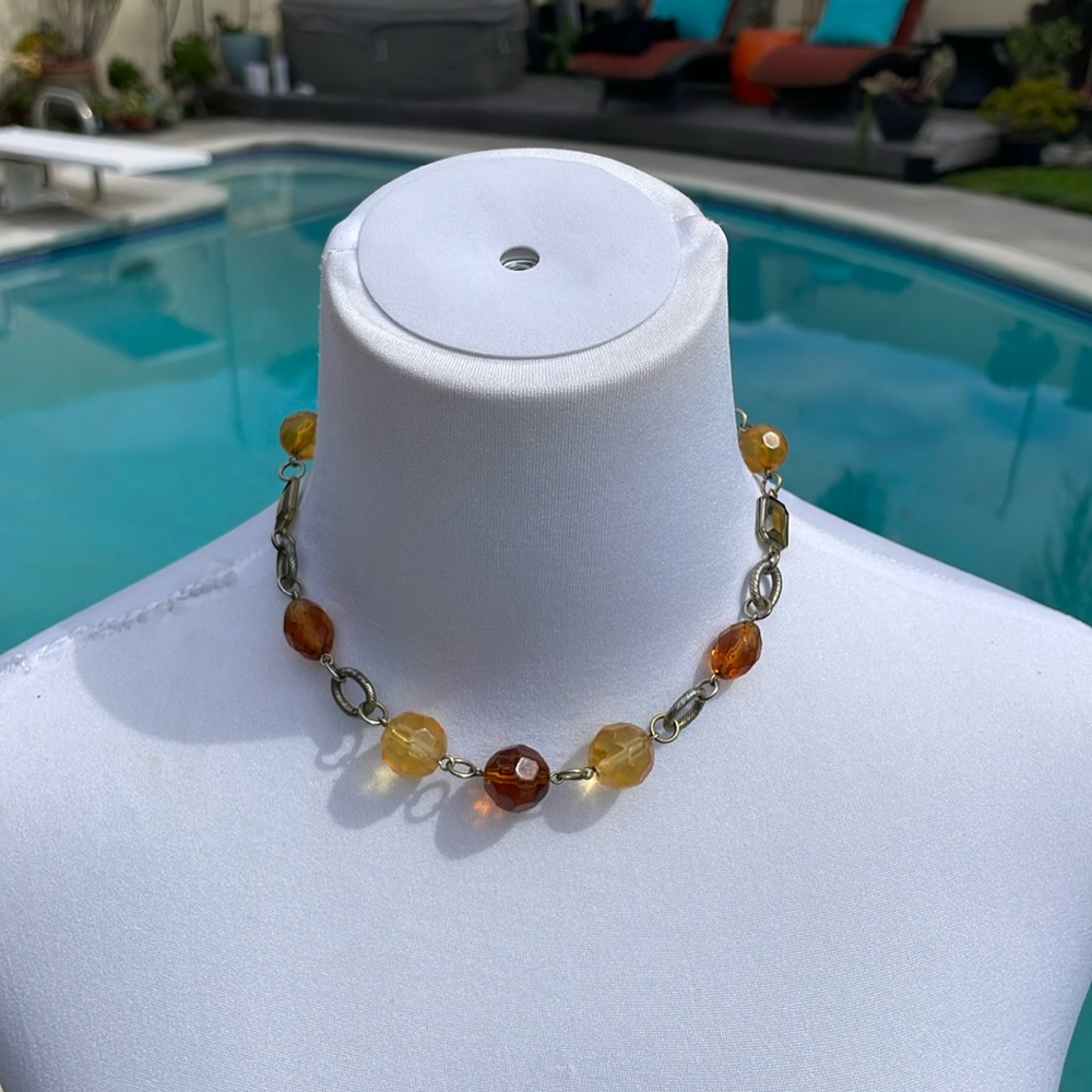 Beautiful amber-colored, geometric choker necklace